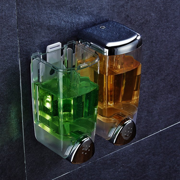 Wall Mount Chromed Plastic Double Manual Liquid Soap Dispenser Shower Gel Dispenser Hand Sanitizer Bath Foam Body Wash Holder