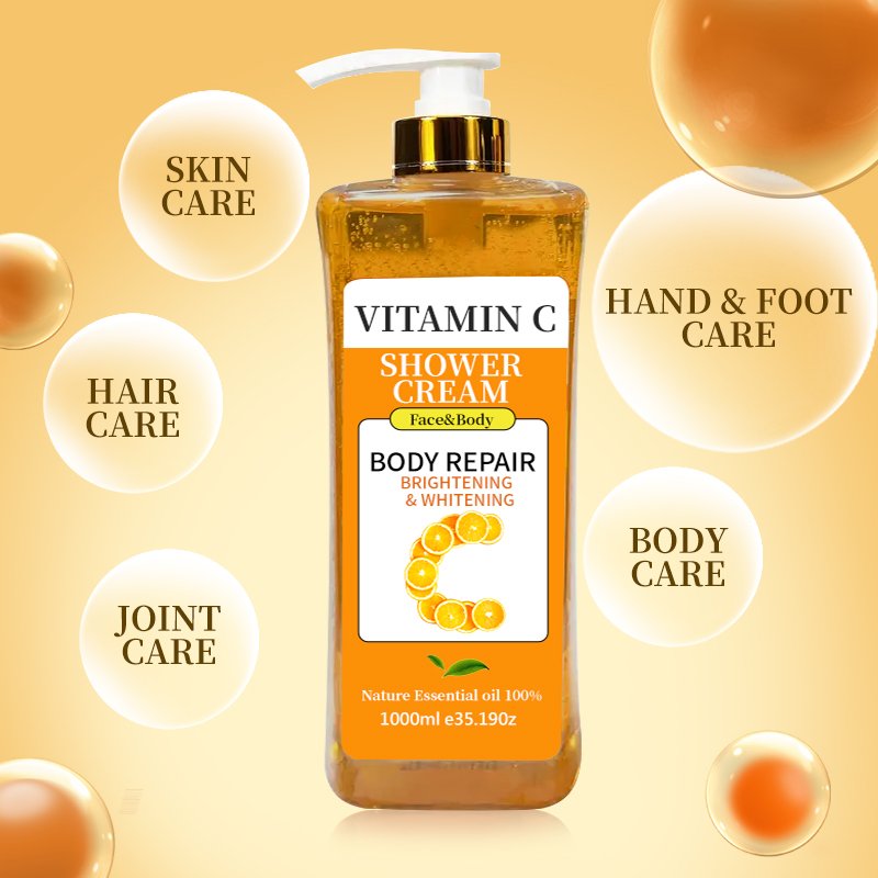 1000ml Organic VC Whitening Moisturizing Shower Gel with Custom Label Improved Dry Skin and Clean Stratum Corneum