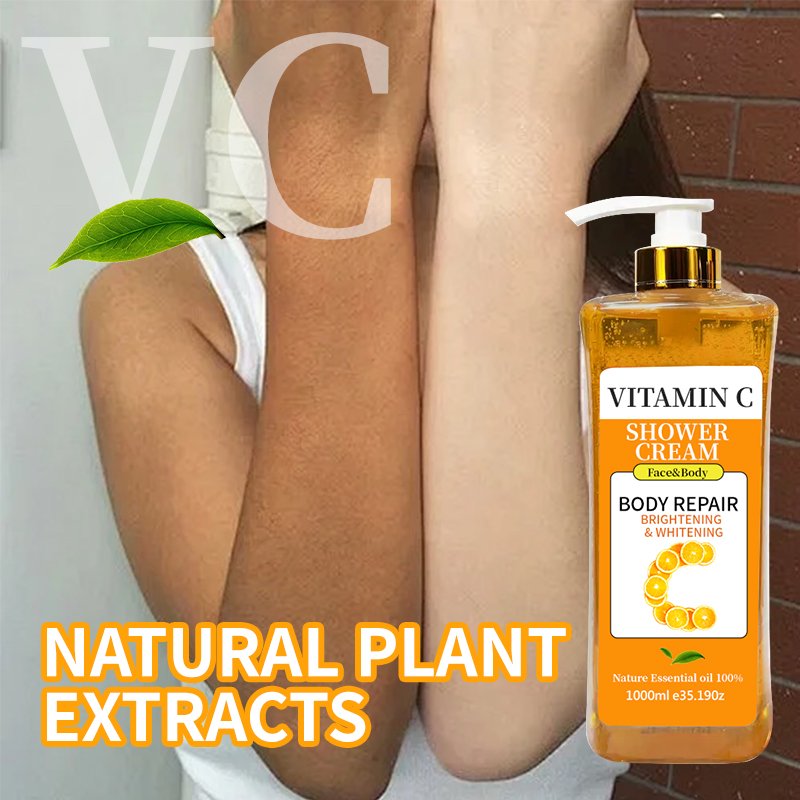 1000ml Organic VC Whitening Moisturizing Shower Gel with Custom Label Improved Dry Skin and Clean Stratum Corneum