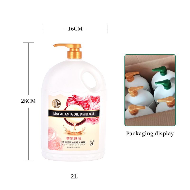 OEM Skin Whitening Refreshment Shower Gel Macadanua Oil and Peony Body Wash for Family Use 2L