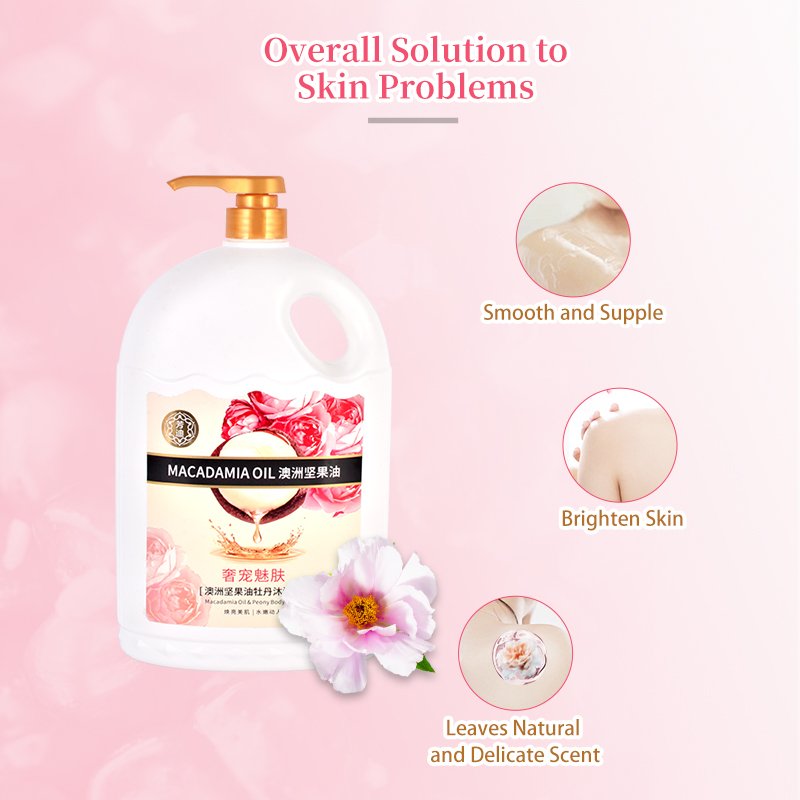 OEM Skin Whitening Refreshment Shower Gel Macadanua Oil and Peony Body Wash for Family Use 2L