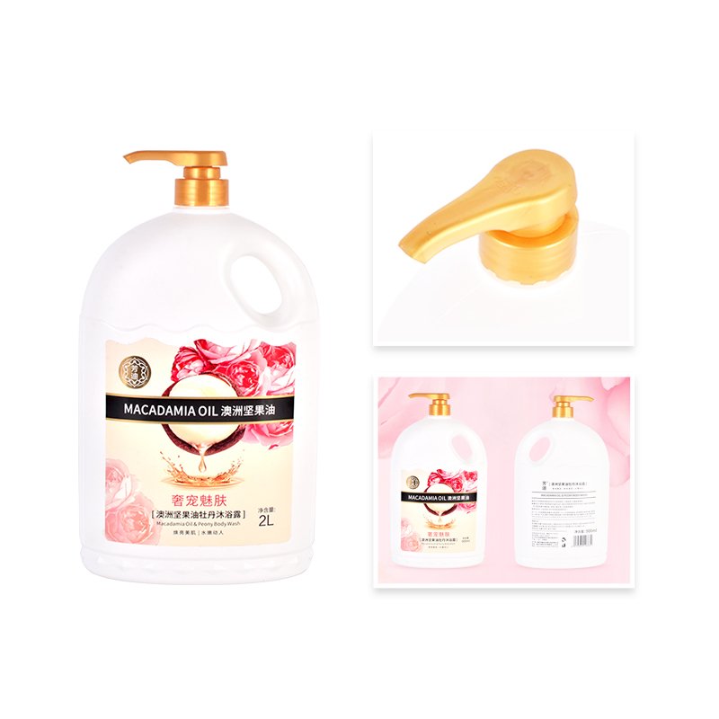 OEM Skin Whitening Refreshment Shower Gel Macadanua Oil and Peony Body Wash for Family Use 2L