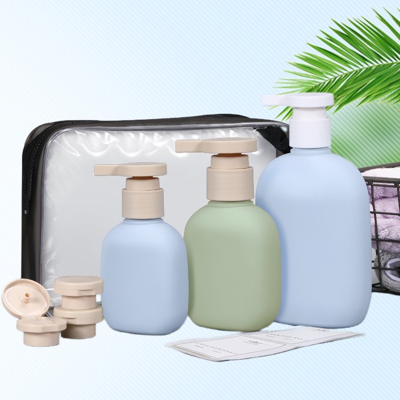 Luxury 100ml 260ml blue flat squeeze lotion bottle body lotion shower gel plastic packaging bottles with pump