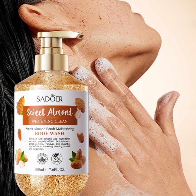 SADOER Shower Gel Sweet Almond SPA Scrub Body Wash Whitening Moisturizing Exfoliating Bath Soap Refresh Skin Care