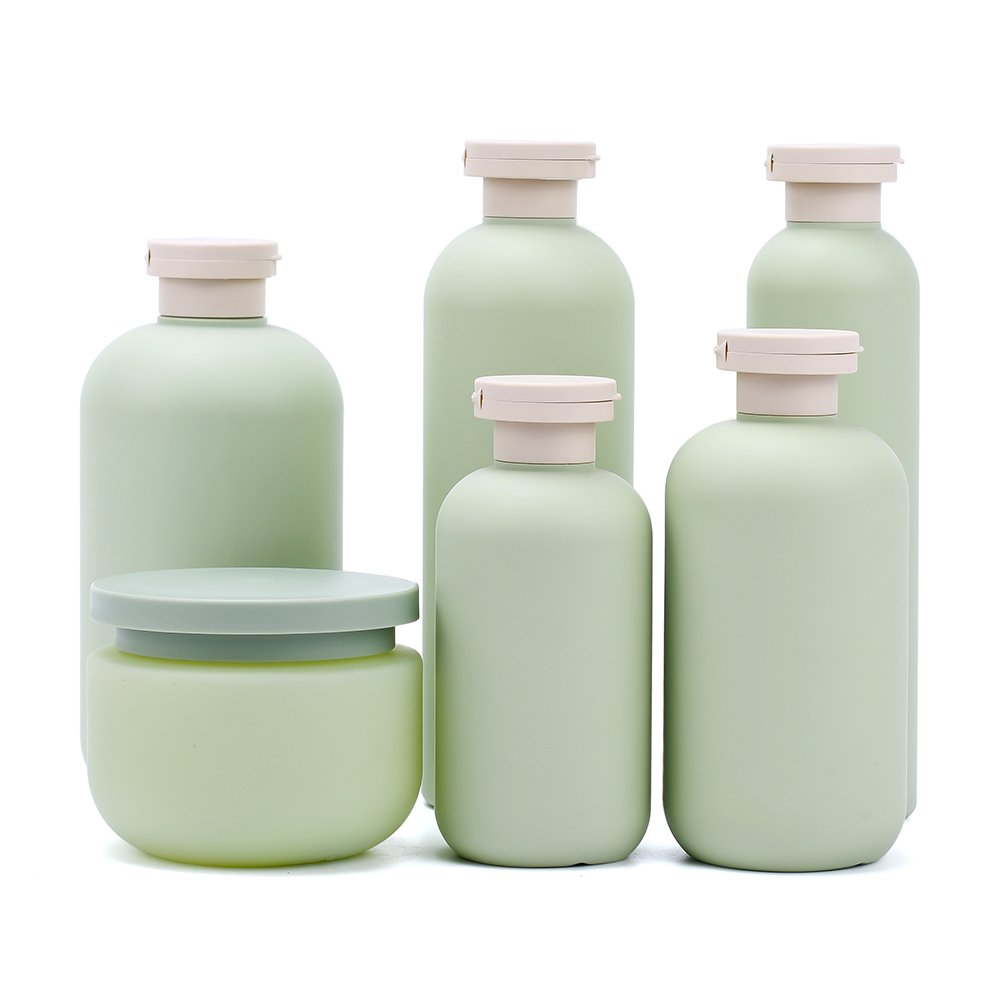 Matte Green HDPE Plastic Cosmetic Packaging 200ml 300ml 500ml Hotel Shower Gel Squeeze Empty Body Wash Lotion Shampoo Bottle