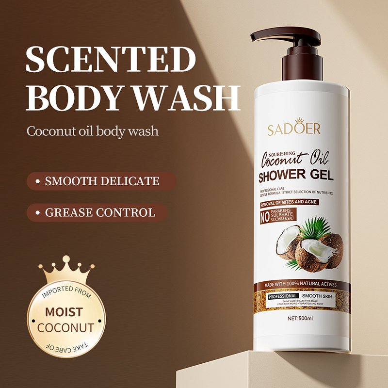 OEM SADOER Private Label Wholesale Coconut Shower Bath Gel Hair Shampoo Cleansing Skin Care Moisturizing Whitening Body Wash Set