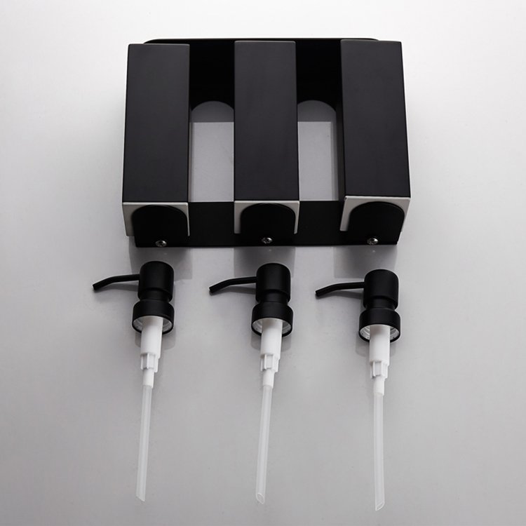Wall Mounted 304 Rust Proof Stainless Steel Brushed Black Square shampoo and shower gel Soap Dispenser for Bathroom Kitchen