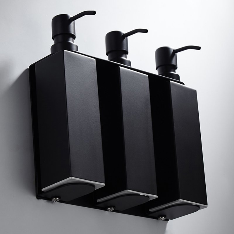 Wall Mounted 304 Rust Proof Stainless Steel Brushed Black Square shampoo and shower gel Soap Dispenser for Bathroom Kitchen