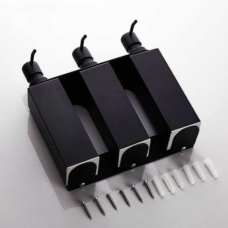Wall Mounted 304 Rust Proof Stainless Steel Brushed Black Square shampoo and shower gel Soap Dispenser for Bathroom Kitchen