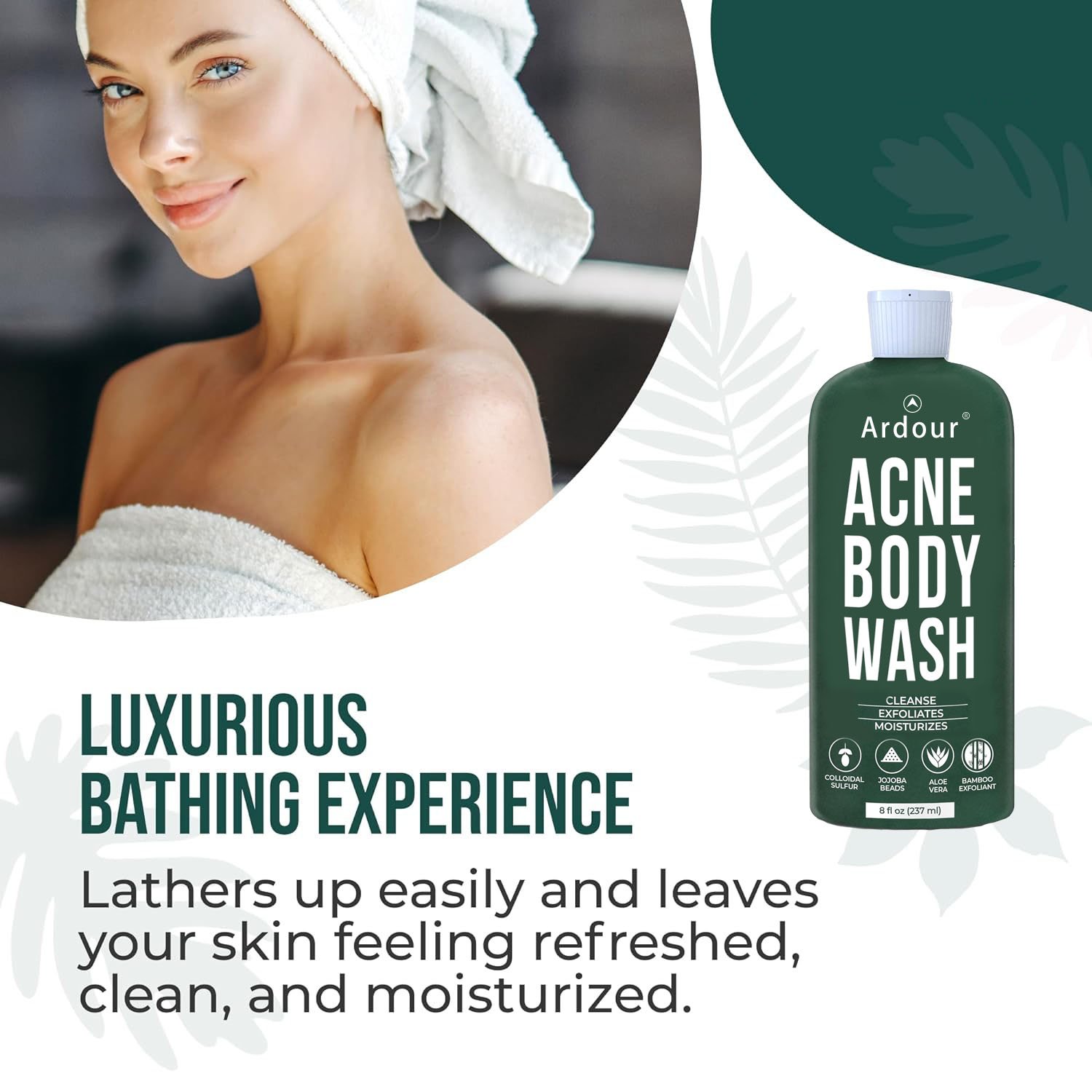 Exfoliating Body Wash Shower Gel Body Acne Wash for Back Chest Shoulder Treatment with Jojoba Beads Back Acne Body Wash Soothing