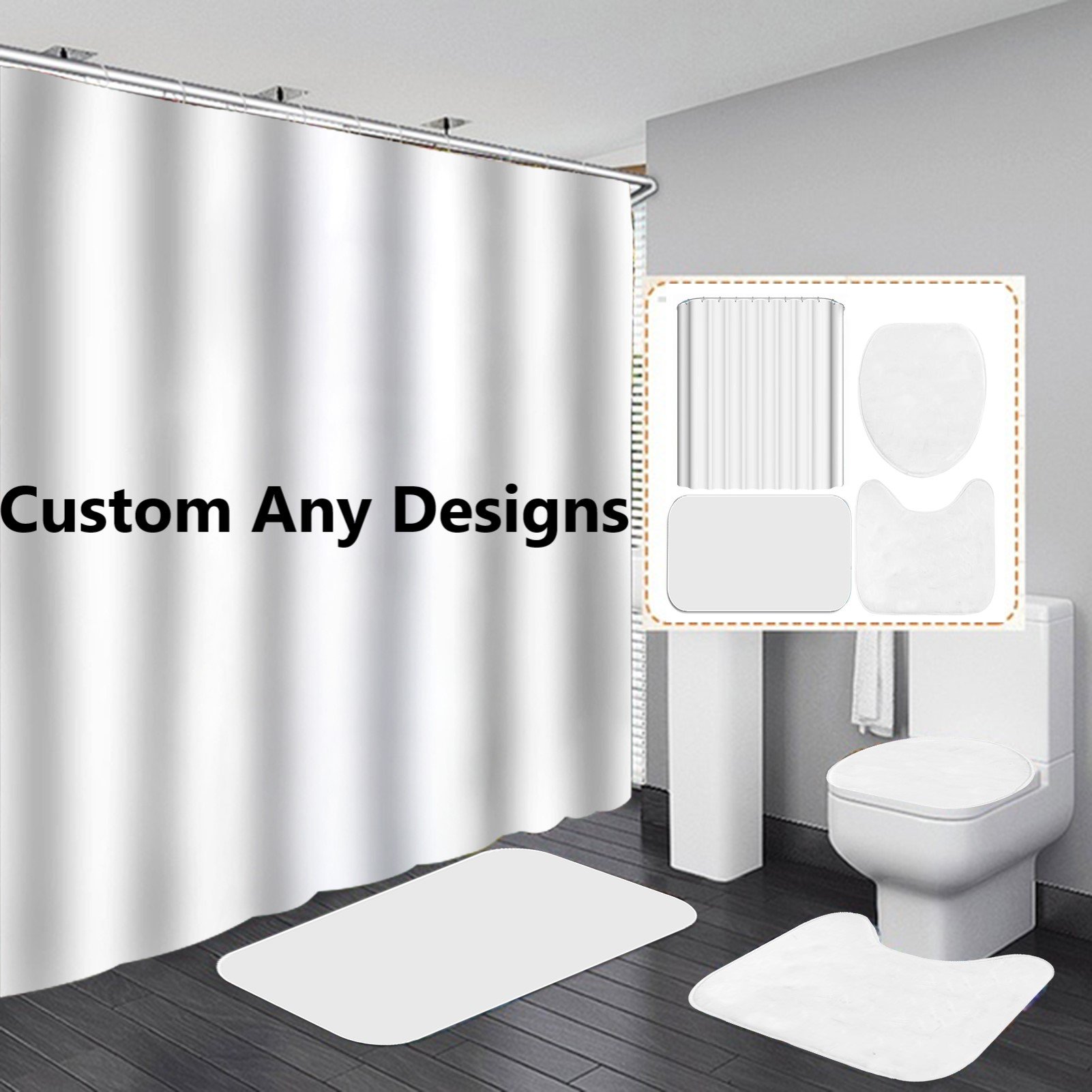 3D styles Custom Printed Bathroom Shower Curtain Mat Sets