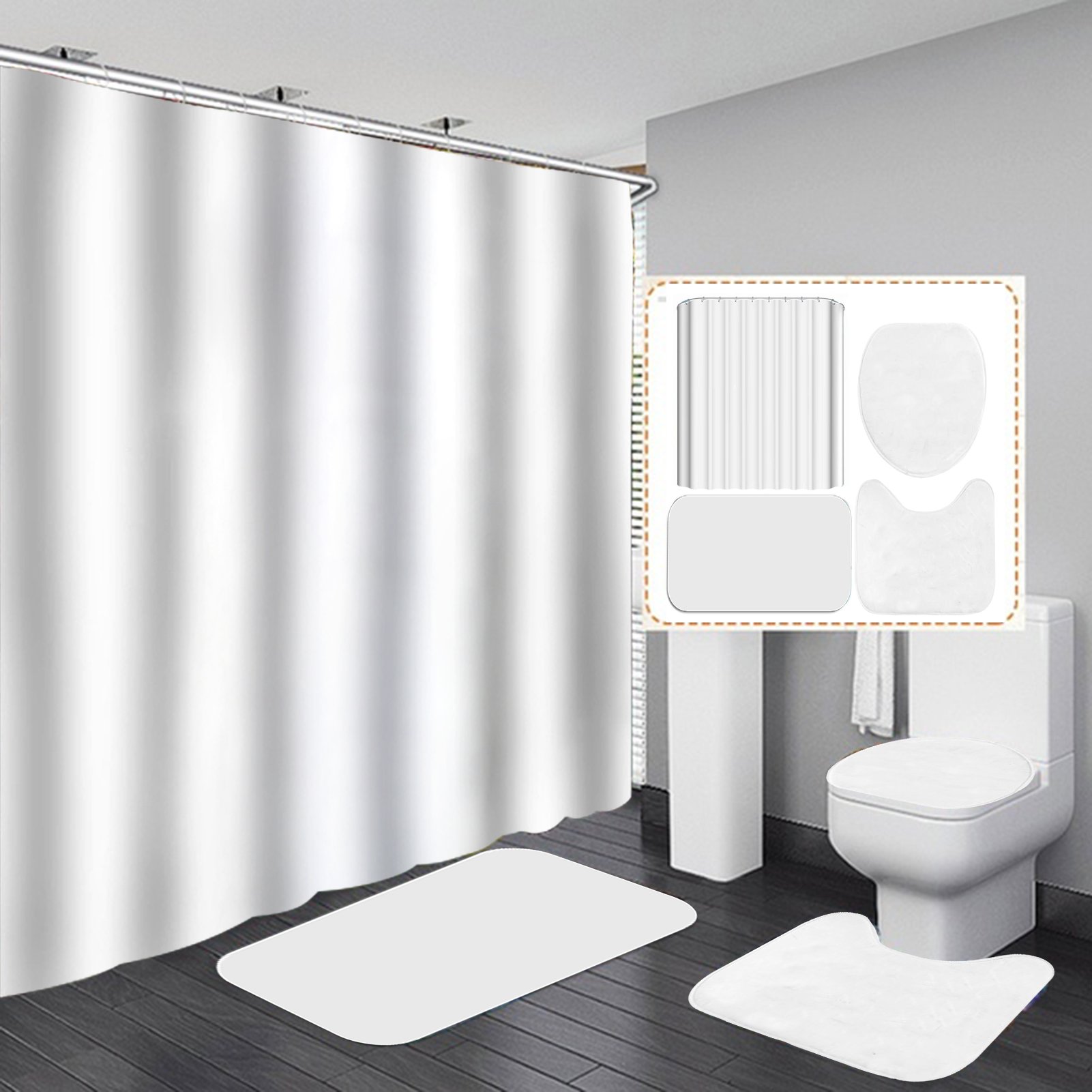 3D styles Custom Printed Bathroom Shower Curtain Mat Sets