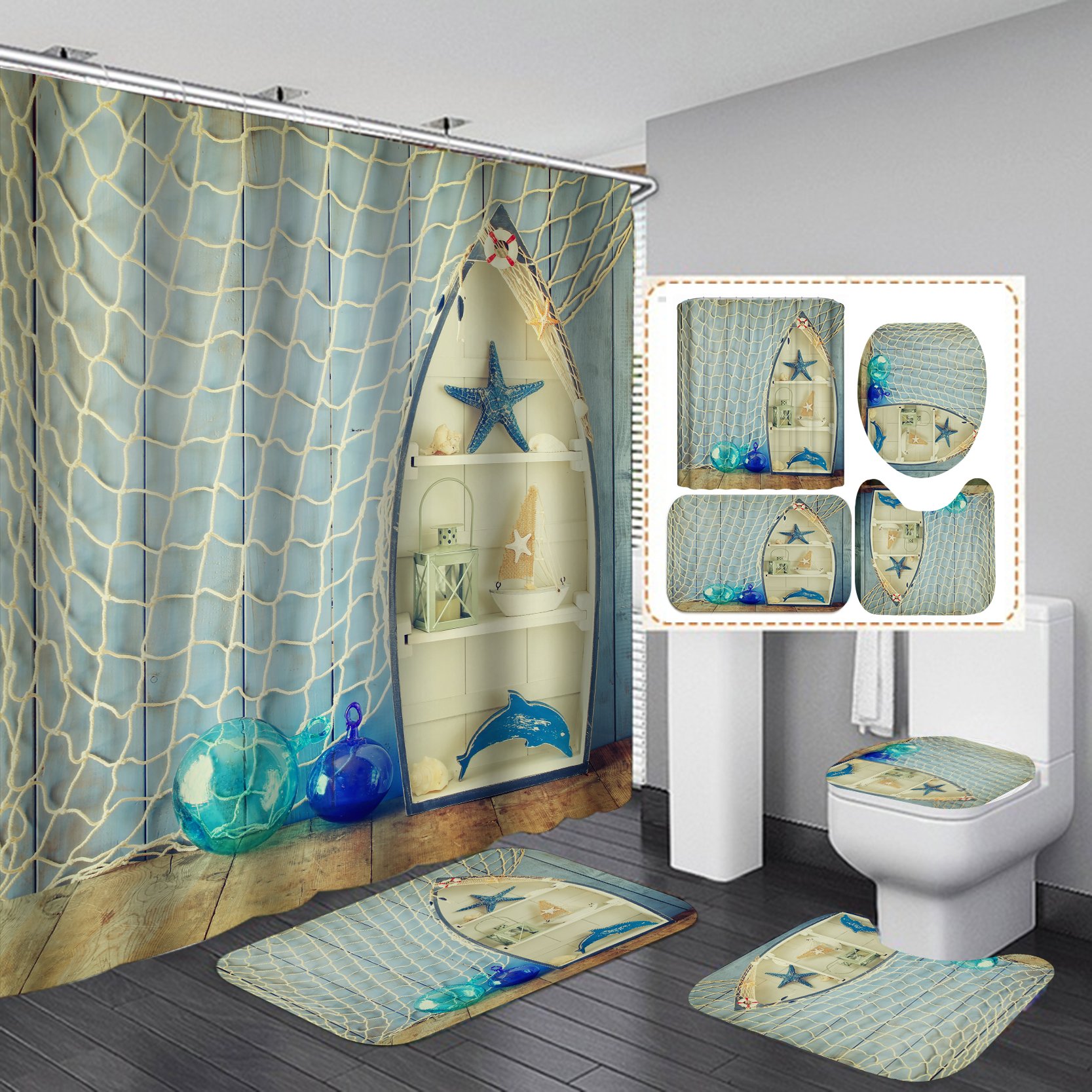 3D styles Custom Printed Bathroom Shower Curtain Mat Sets