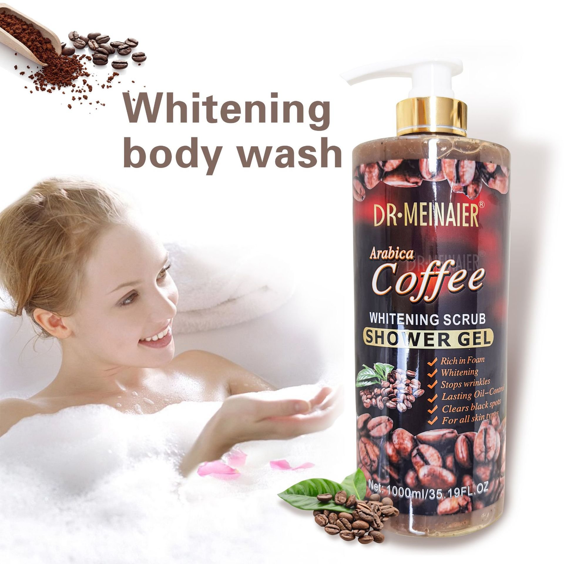 Private Label Organic coffee Shower Gel 500ml Body Wash Custom whitening scrub bath soap