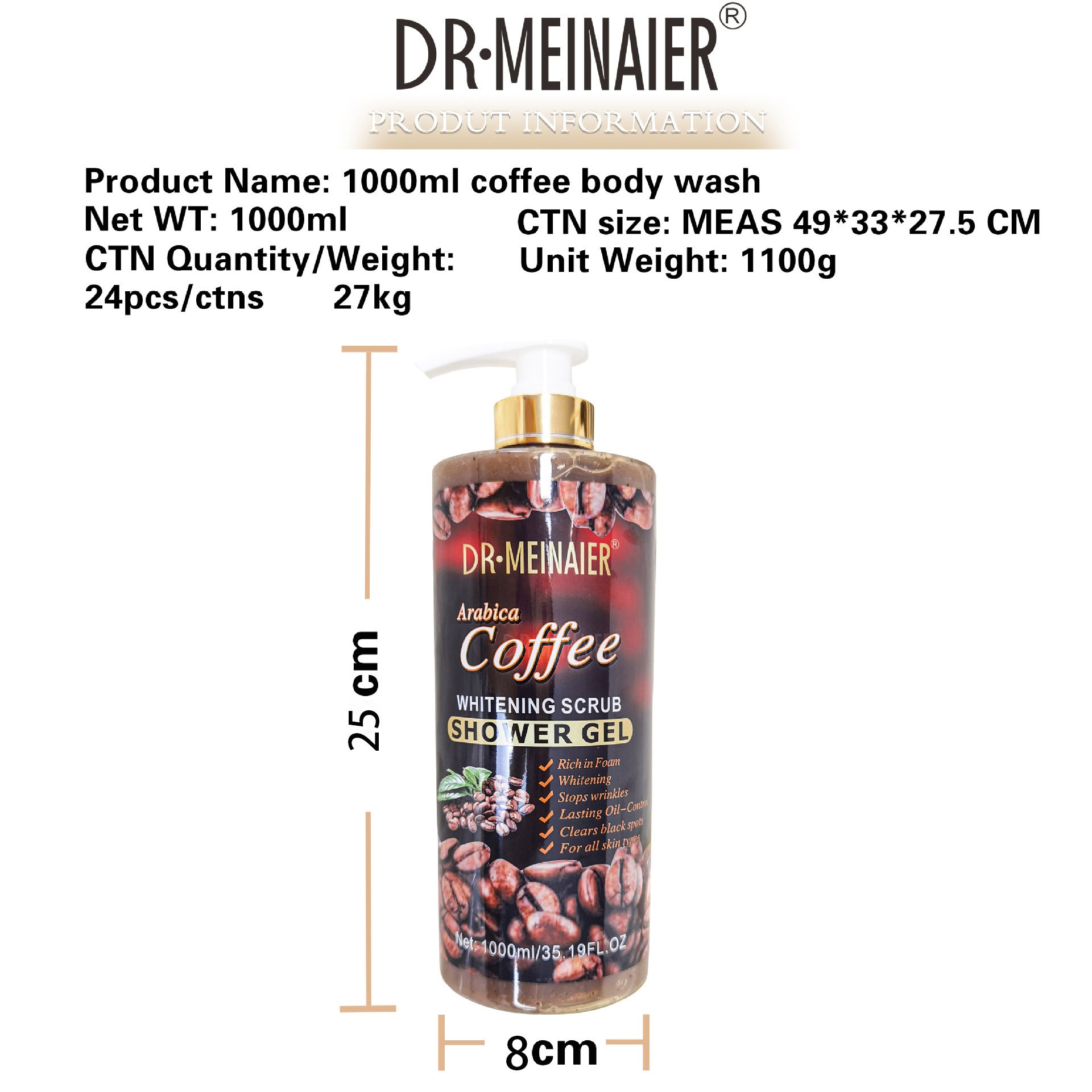 Private Label Organic coffee Shower Gel 500ml Body Wash Custom whitening scrub bath soap