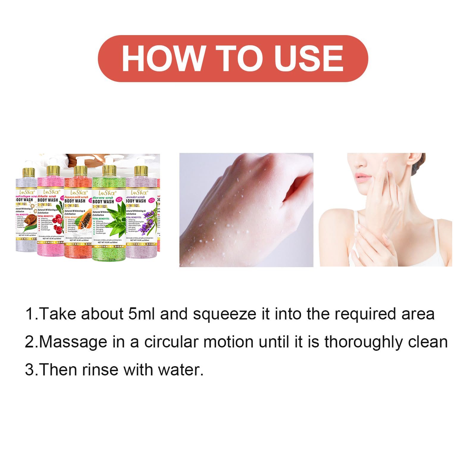 Exfoliating Body Wash Silky Smooth Skin Foam Rich Moisturizing Gentle Lasting Fragrance 500ml Kojie Acid Scrubs Body Wash
