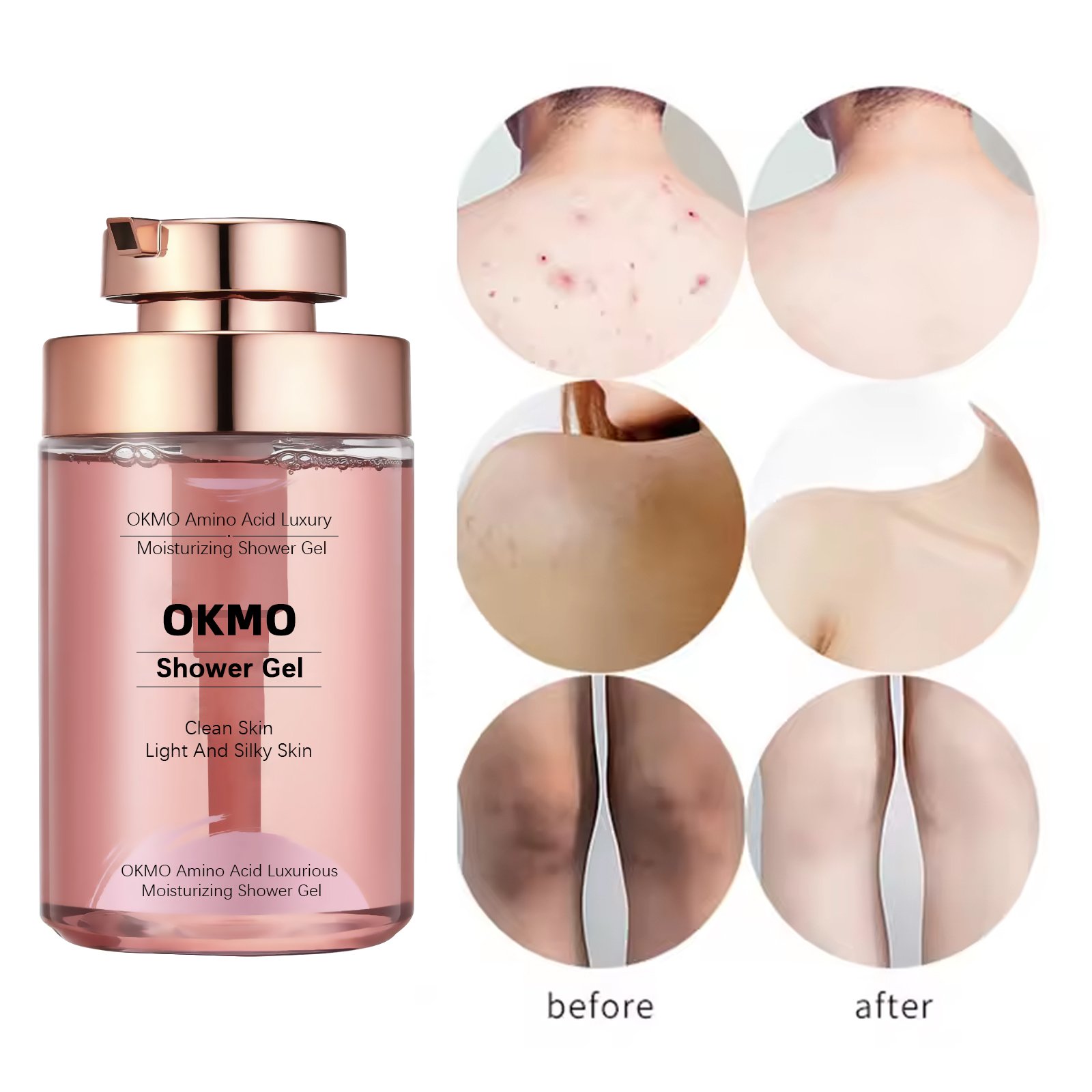 OKMO Custom Clean skin light silky skin brightening shower gel body wash Luxury Moisturizing Amino Acid Shower Gel