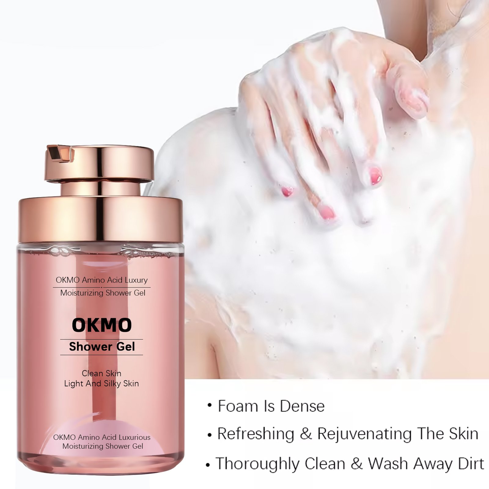 OKMO Custom Clean skin light silky skin brightening shower gel body wash Luxury Moisturizing Amino Acid Shower Gel