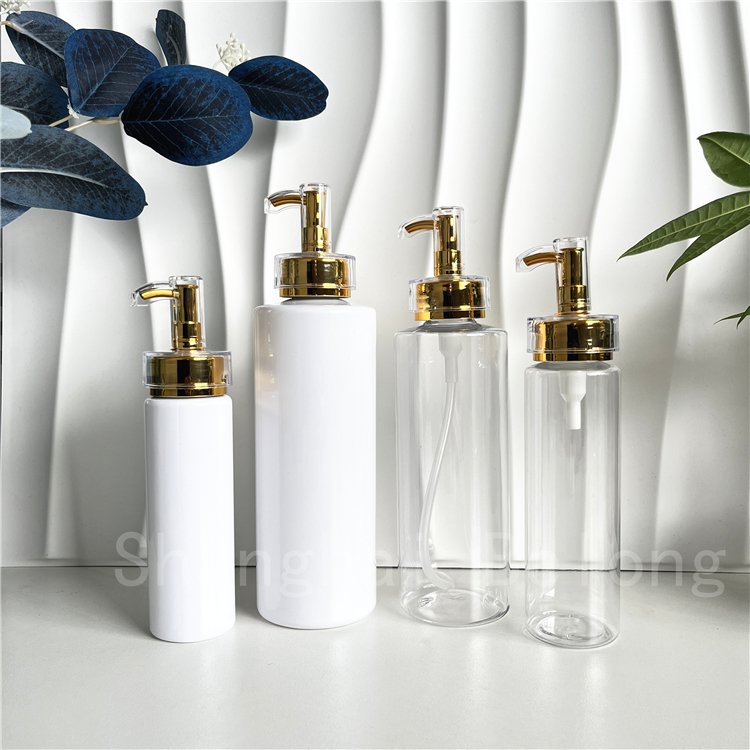IBELONG Clear White 100ml 150ml 250ml 300ml 400ml 500ml Luxury PET Plastic Body Wash Shower Gel Bottle with Gold Pump