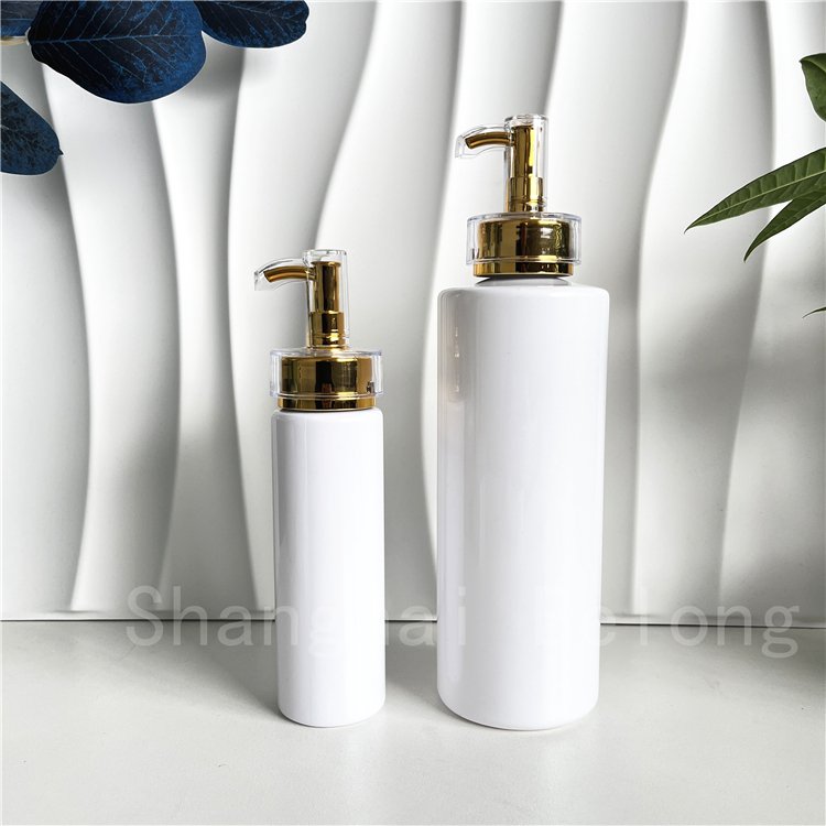 IBELONG Clear White 100ml 150ml 250ml 300ml 400ml 500ml Luxury PET Plastic Body Wash Shower Gel Bottle with Gold Pump