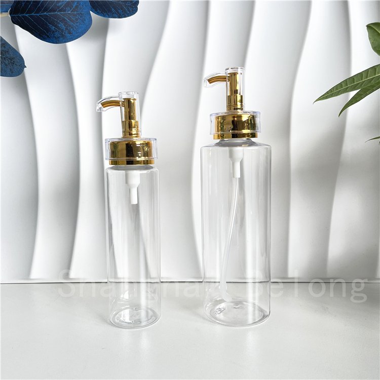 IBELONG Clear White 100ml 150ml 250ml 300ml 400ml 500ml Luxury PET Plastic Body Wash Shower Gel Bottle with Gold Pump