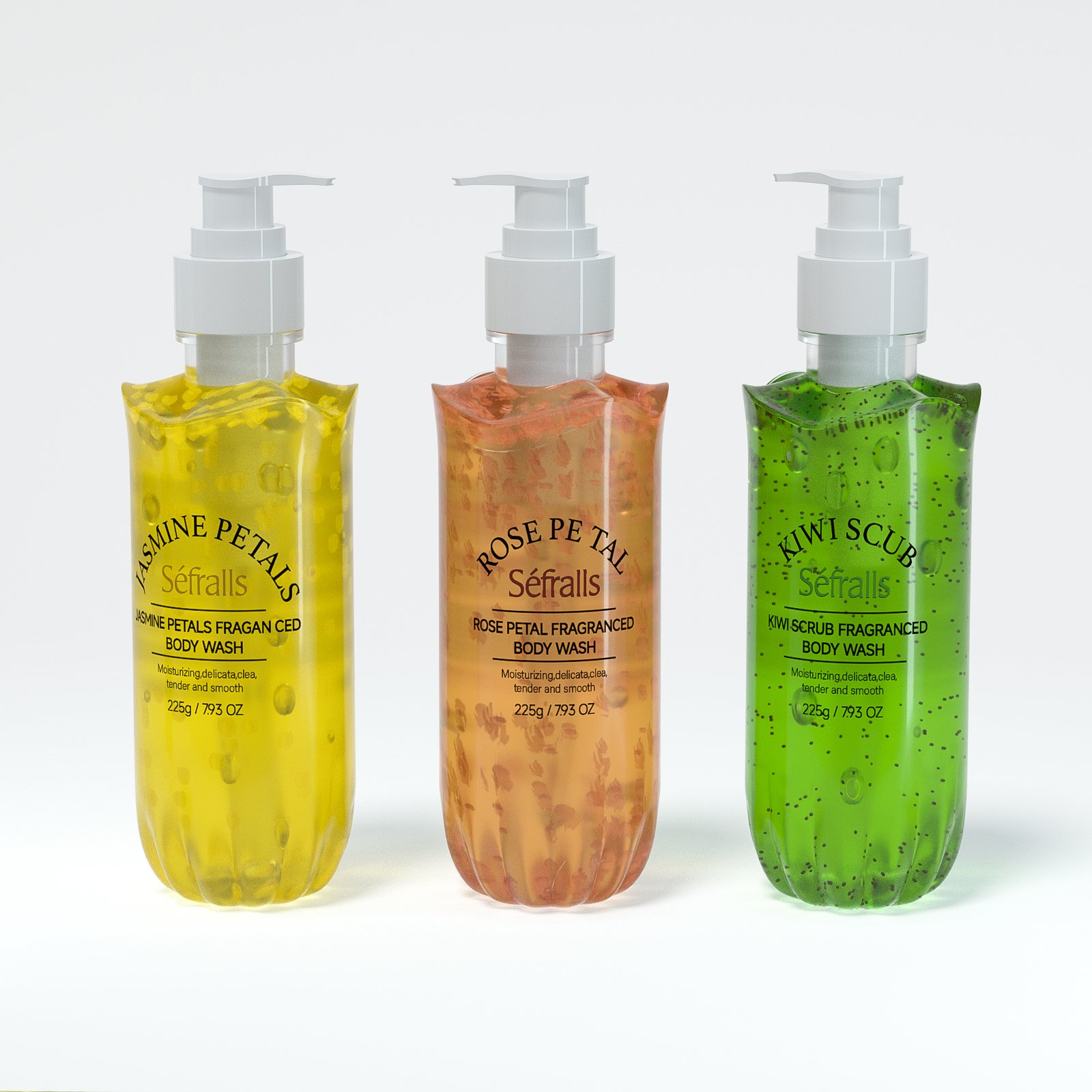 Sefralls Petal Body Wash Set Shower Gel Set Rose Jasmine petals Kiwi Deep Cleaning Refresh Foaming Lasting Fragrance Gentle Bath