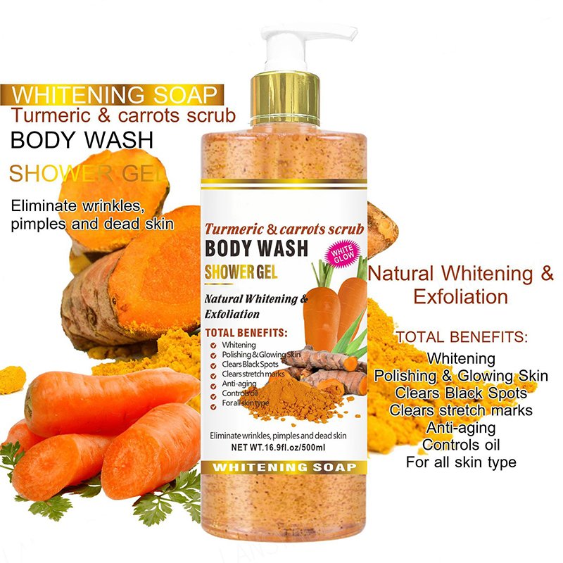 500ml deep cleansing skin care turmeric vitamin c arbutin whitening shower gel scrub moisturizing exfoliating natural shower gel