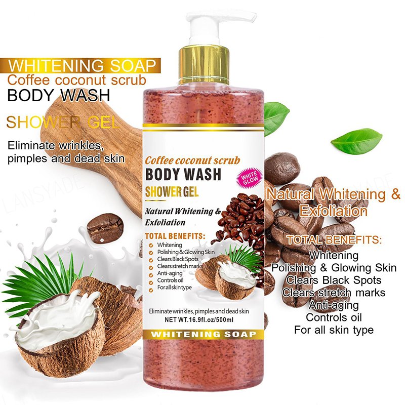 500ml deep cleansing skin care turmeric vitamin c arbutin whitening shower gel scrub moisturizing exfoliating natural shower gel