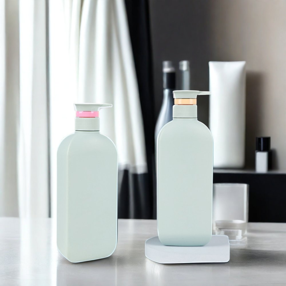 Lotion Bottle Shampoo Shower Gel Packaging Black Custom Flat Square 200ml-300ml Cosmetic PET Plastic Luxury with Screen Printing