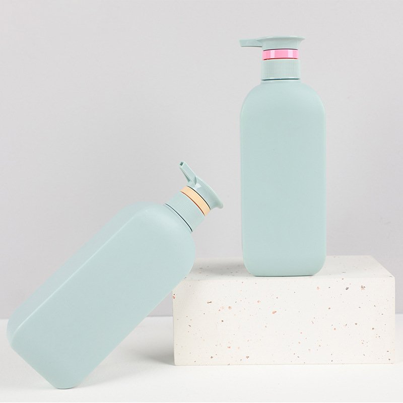 Lotion Bottle Shampoo Shower Gel Packaging Black Custom Flat Square 200ml-300ml Cosmetic PET Plastic Luxury with Screen Printing
