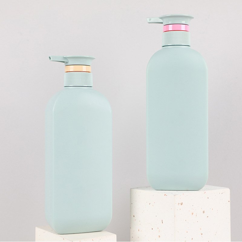 Lotion Bottle Shampoo Shower Gel Packaging Black Custom Flat Square 200ml-300ml Cosmetic PET Plastic Luxury with Screen Printing