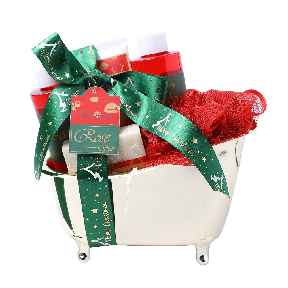 Women Gift Christmas Bath Bombs Shower Gel Body Lotion Bath Salt Soy Candle Relaxing Home Spa Basket Kits Bath Gift Set