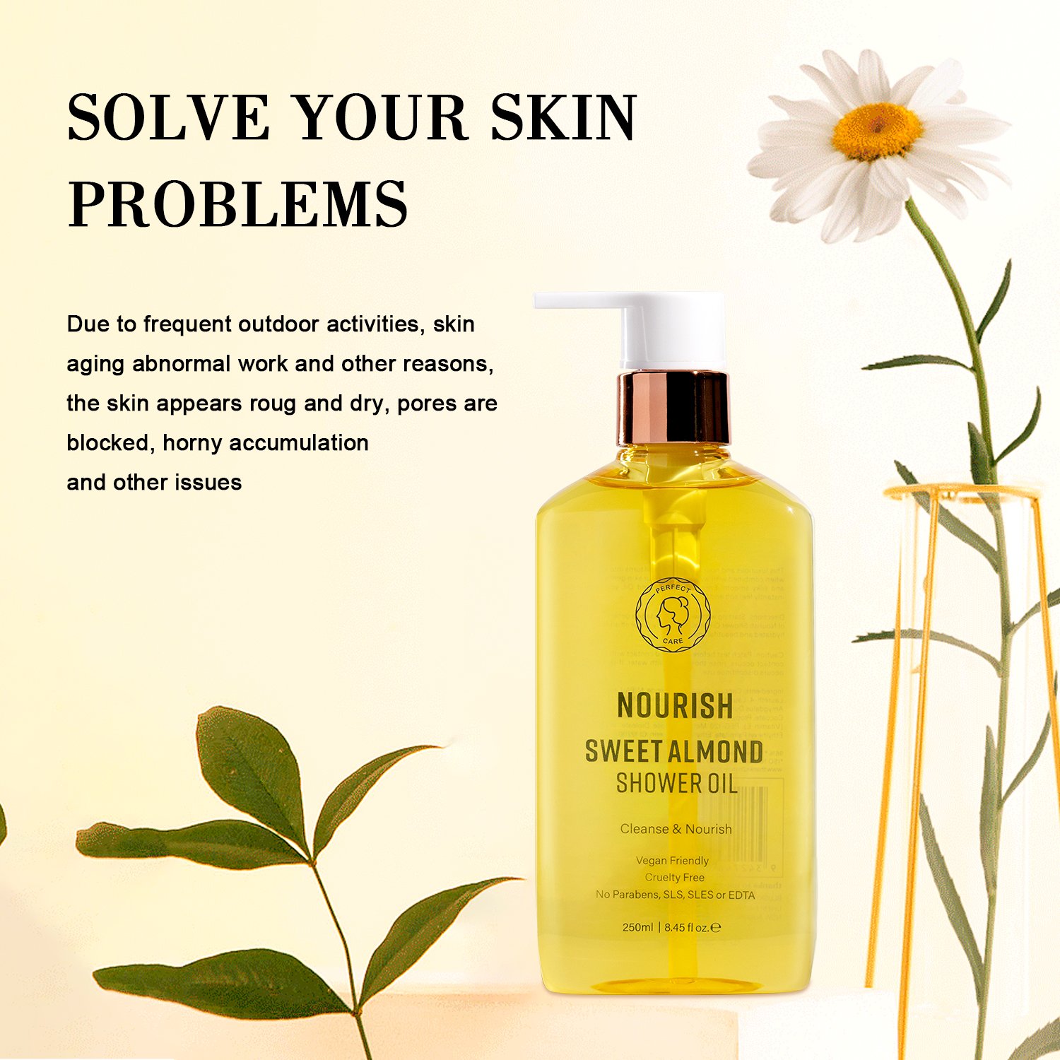 OEM Custom Natural Shower Gel Bath Oils Deep Cleaning Body Wash Organic Sweet Chamomile Shower Oil