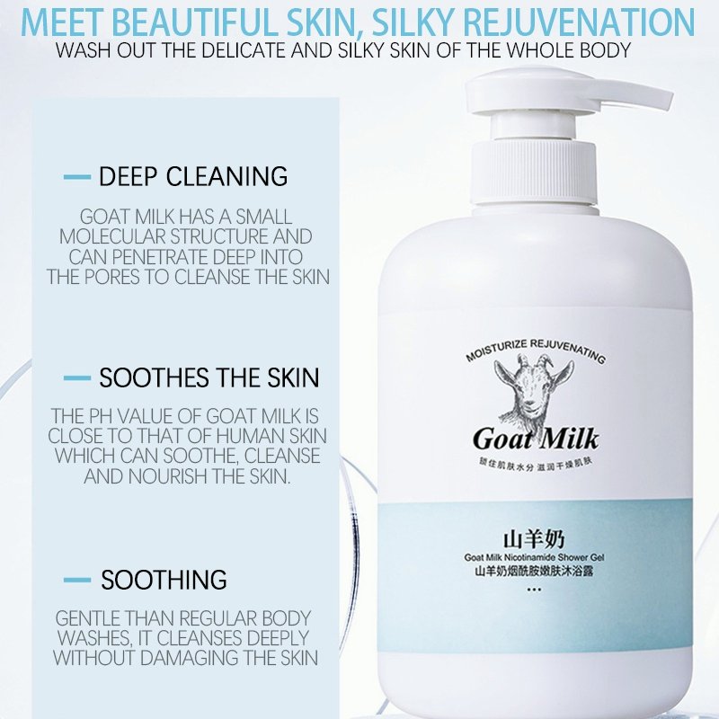 OEM Customizable Herbal Body Wash Goat Milk Shower Gel 800ml Whitening Moisturizing Bath Gel Lasting Fragrance Brightening Body