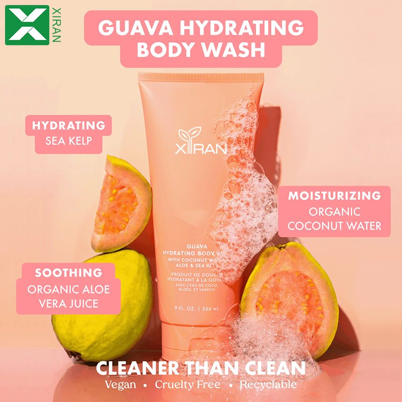Guava Hydrating Body Cleanser With Coconut Water, Aloe & Sea Kelp Deep Cleansing Moisturizing Bath Shower Gel Foam Body Wash