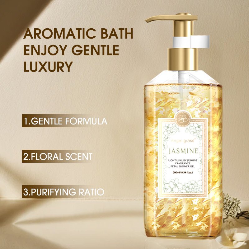 OEM/ODM 300ml deep cleansing dense foam Angel Grass Light Luxury Jasmine Fragrance Petal Shower Gel