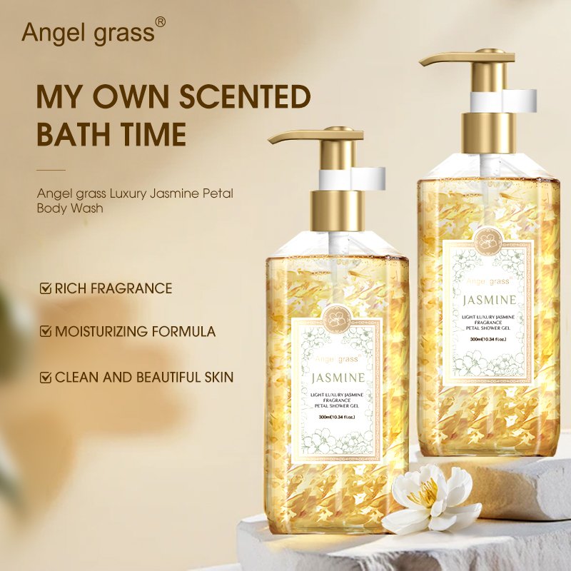 OEM/ODM 300ml deep cleansing dense foam Angel Grass Light Luxury Jasmine Fragrance Petal Shower Gel