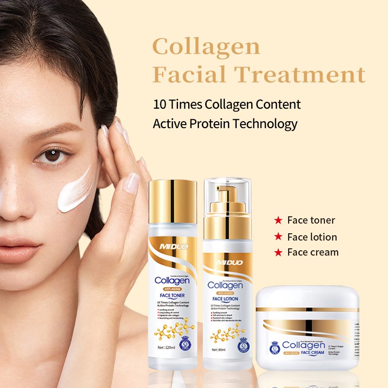 MIDUO Factory OEM Collagen Face Cream Toner Face Milk Body Milk Shower Gel Shampoo Conditioner Hair Masque Collagen Kit Set