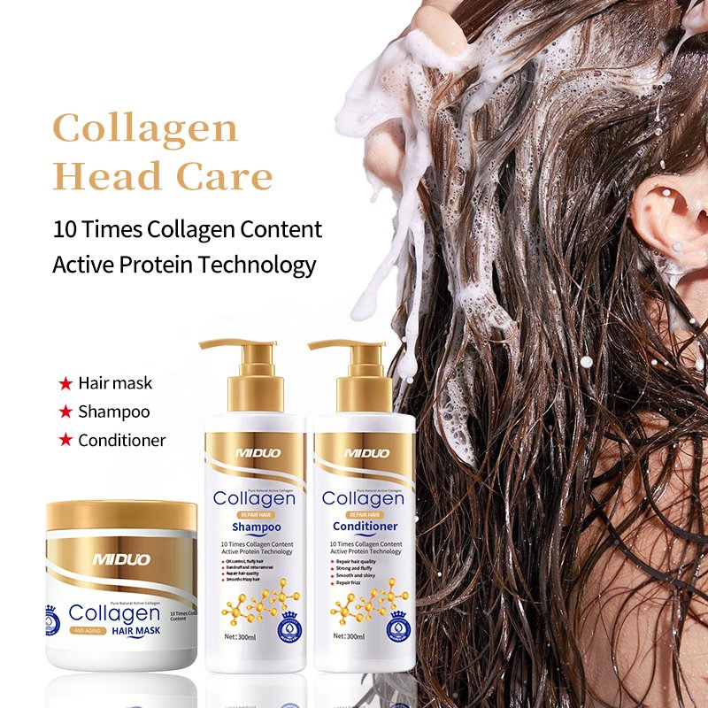 MIDUO Factory OEM Collagen Face Cream Toner Face Milk Body Milk Shower Gel Shampoo Conditioner Hair Masque Collagen Kit Set