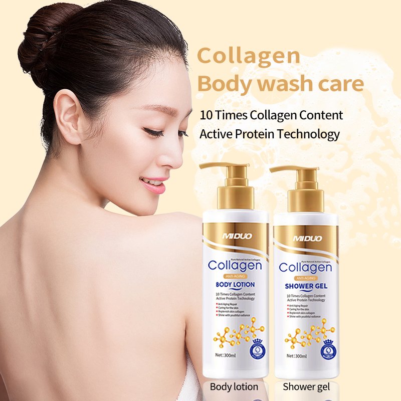 MIDUO Factory OEM Collagen Face Cream Toner Face Milk Body Milk Shower Gel Shampoo Conditioner Hair Masque Collagen Kit Set