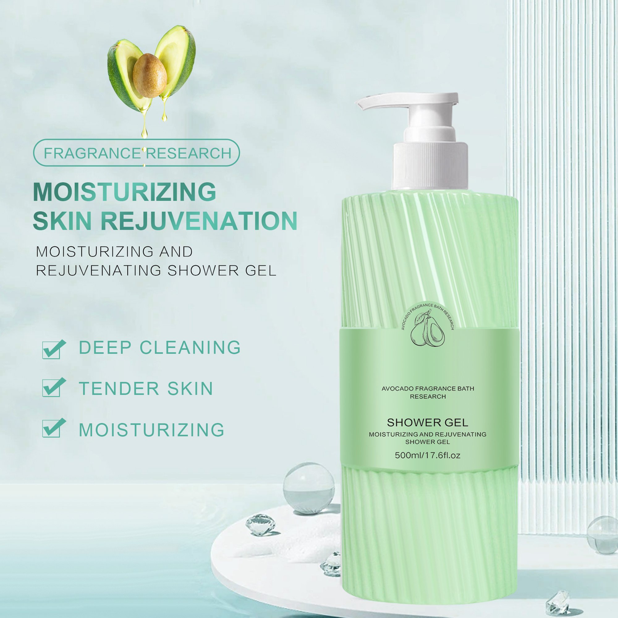 Wholesale Perfume Avocado Moisturizing Rejuvenating Exfoliating Whitening Body Wash Shower Gel
