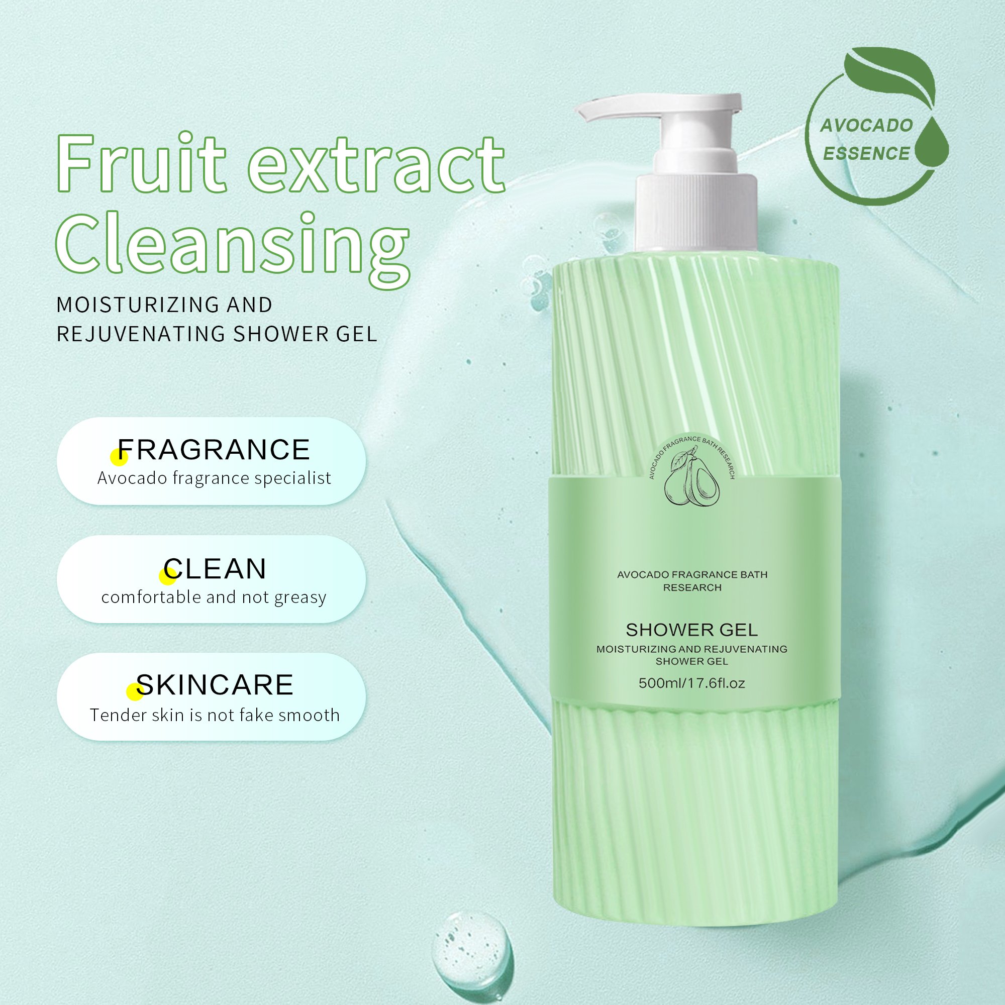 Wholesale Perfume Avocado Moisturizing Rejuvenating Exfoliating Whitening Body Wash Shower Gel