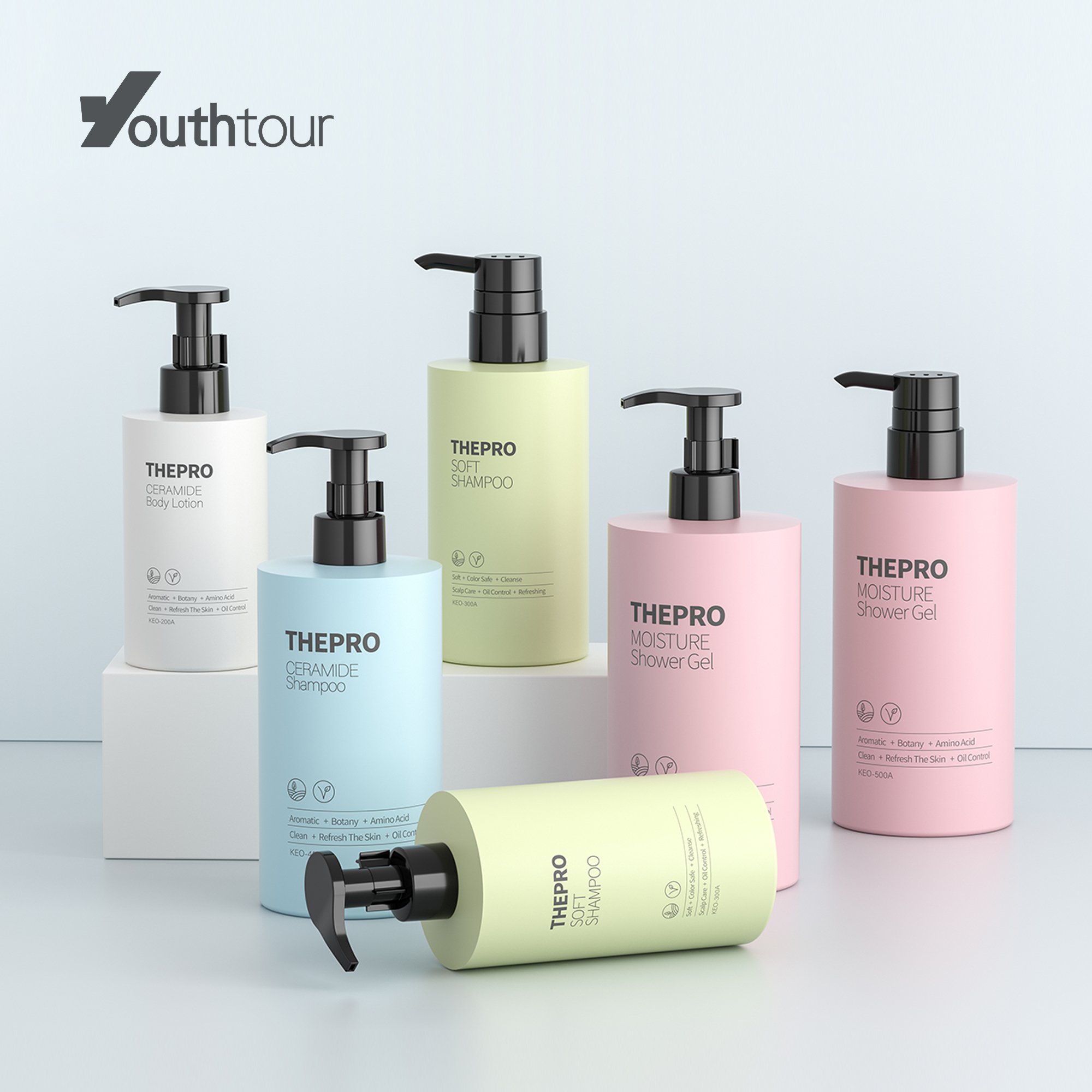 KEO-A Cosmetic plastic bottle 200ml 300ml 500ml with nozzle pump for shampoo conditioner shower gel custom hand wash packaging