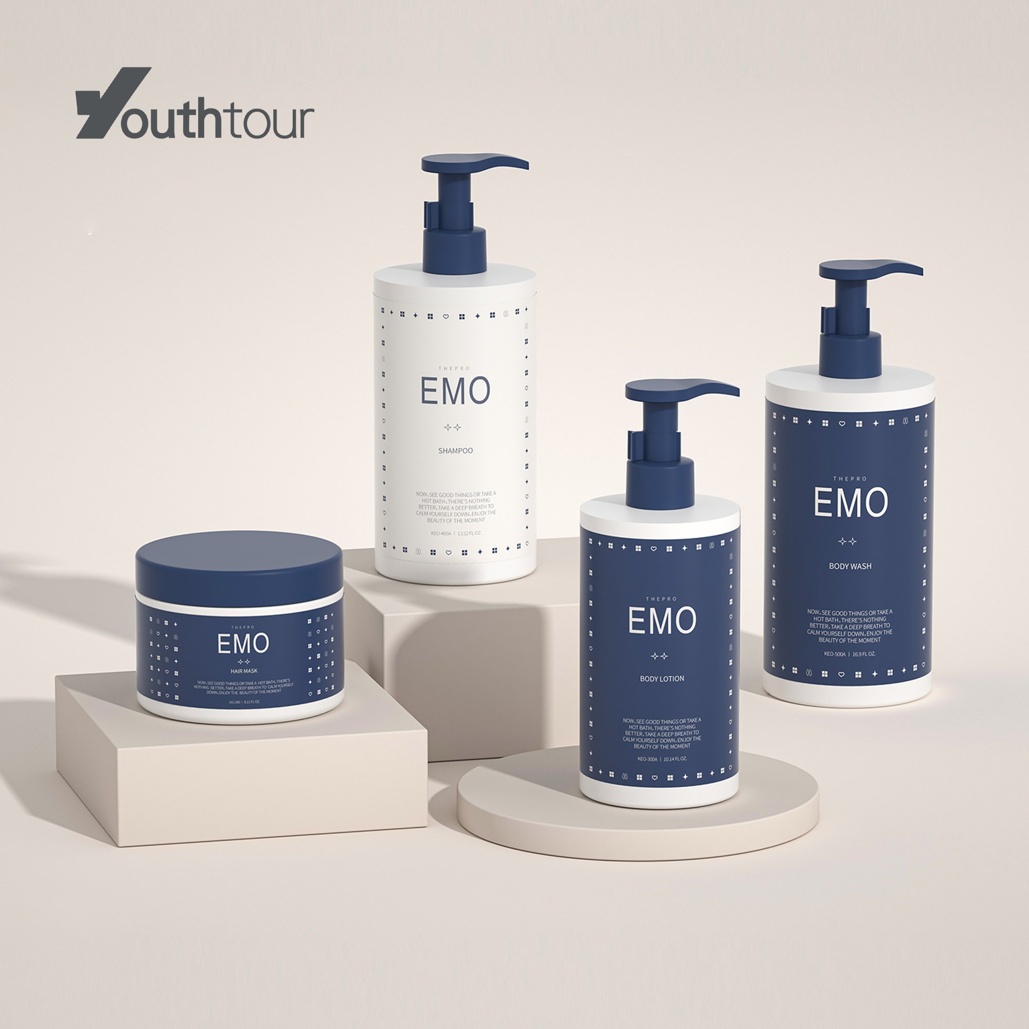 KEO-A Cosmetic plastic bottle 200ml 300ml 500ml with nozzle pump for shampoo conditioner shower gel custom hand wash packaging