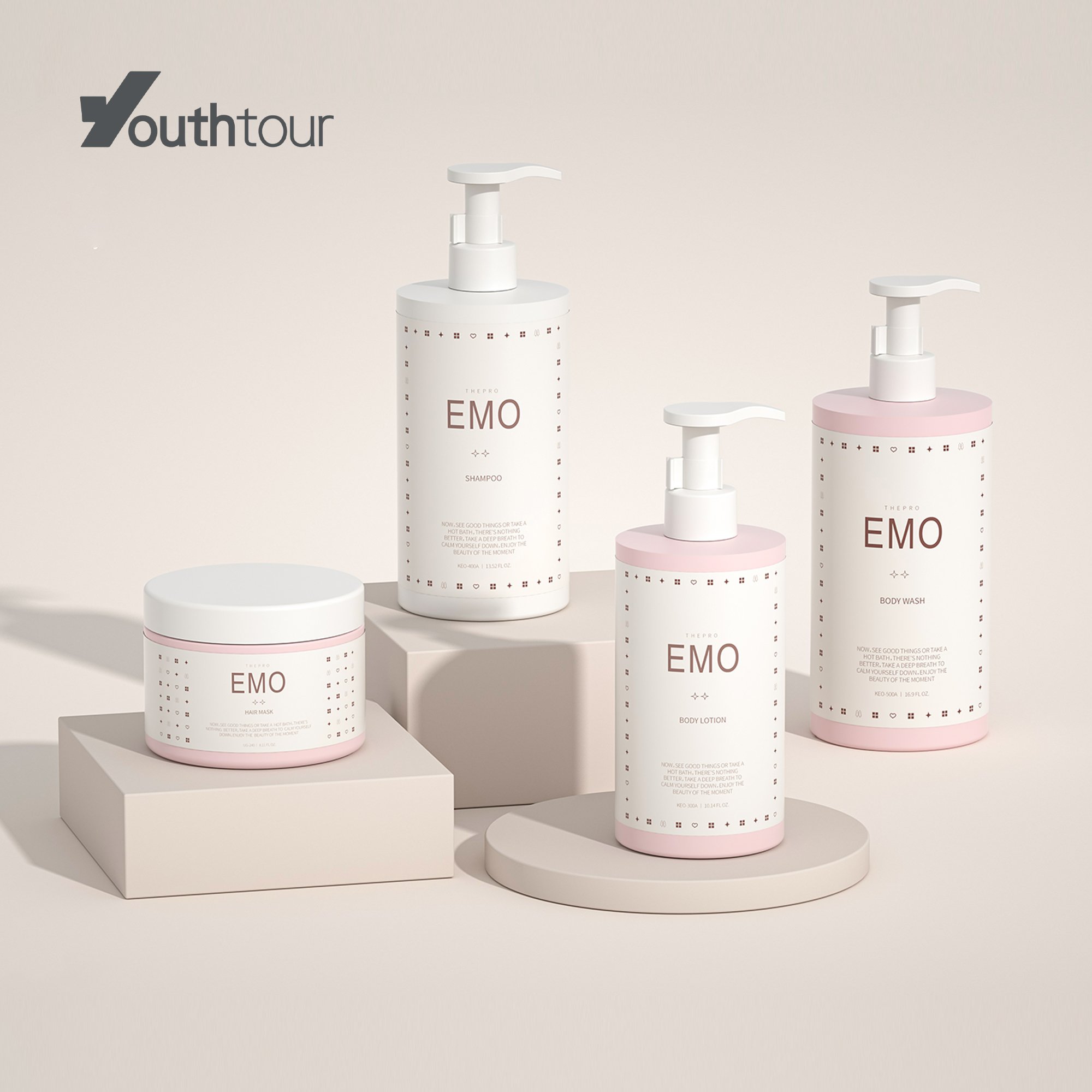 KEO-A Cosmetic plastic bottle 200ml 300ml 500ml with nozzle pump for shampoo conditioner shower gel custom hand wash packaging