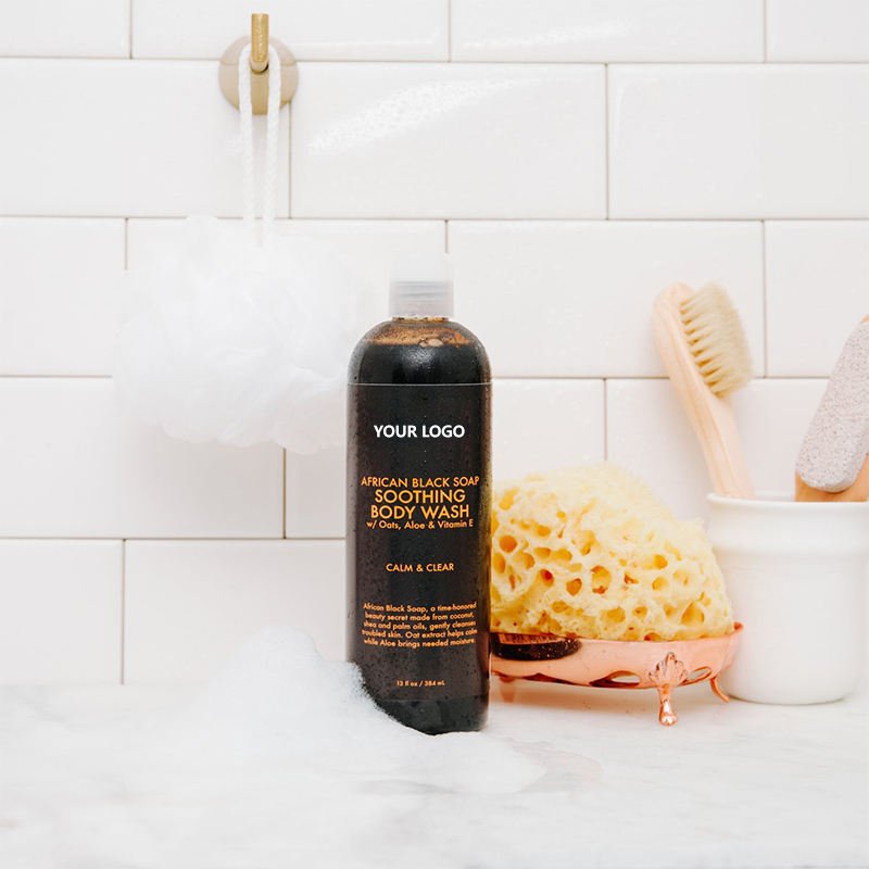 Private label body wash exfoliating organic whitening spot lightening african black soap soothing skin Shower Gel