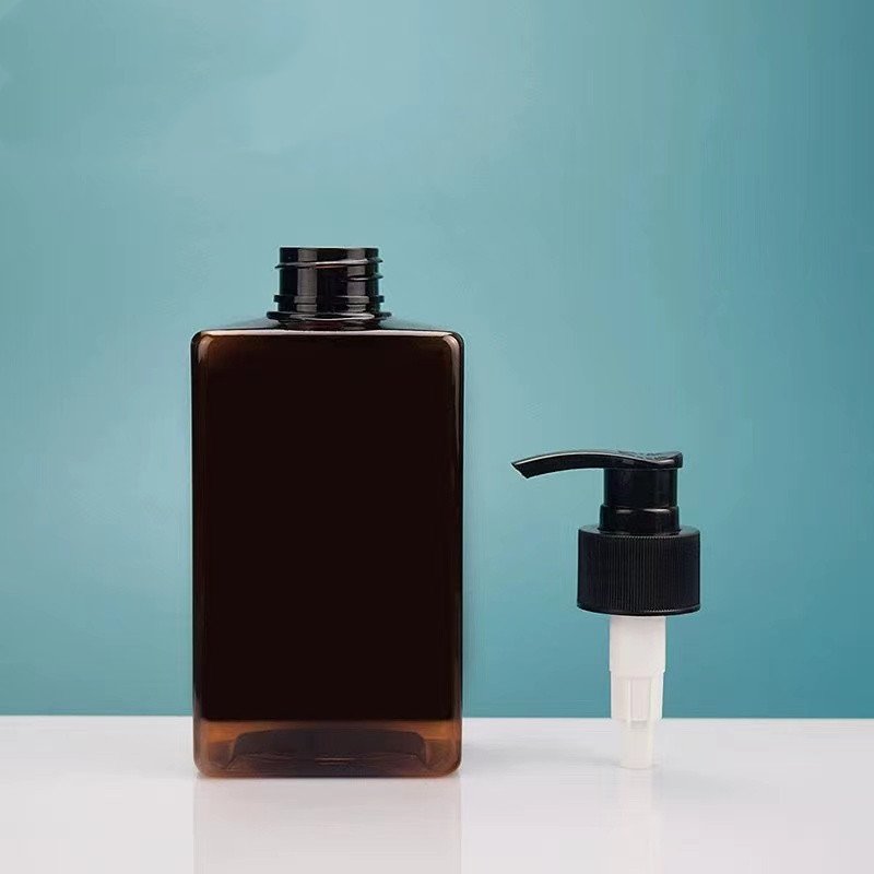 Empty Amber Square PET Bottle Shower Gel 300ml 500ml Lotion Pump Bottles For Shampoo Hair Conditioner