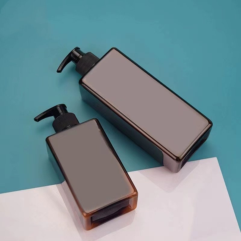 Empty Amber Square PET Bottle Shower Gel 300ml 500ml Lotion Pump Bottles For Shampoo Hair Conditioner