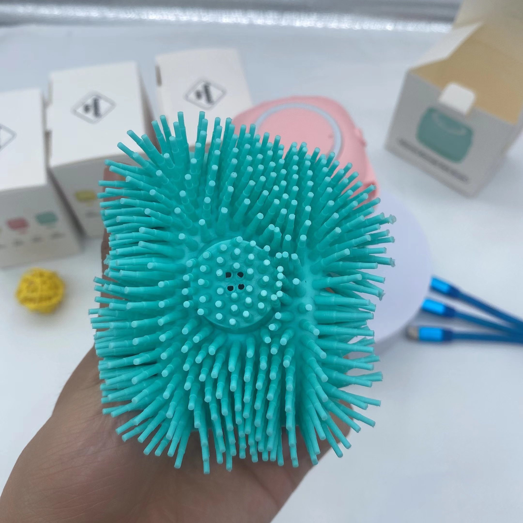 Dog Bath Brush Pet Massage Brush Shampoo Dispenser Soft Silicone Brush Rubber Bristle for Dogs and Cats Shower Grooming
