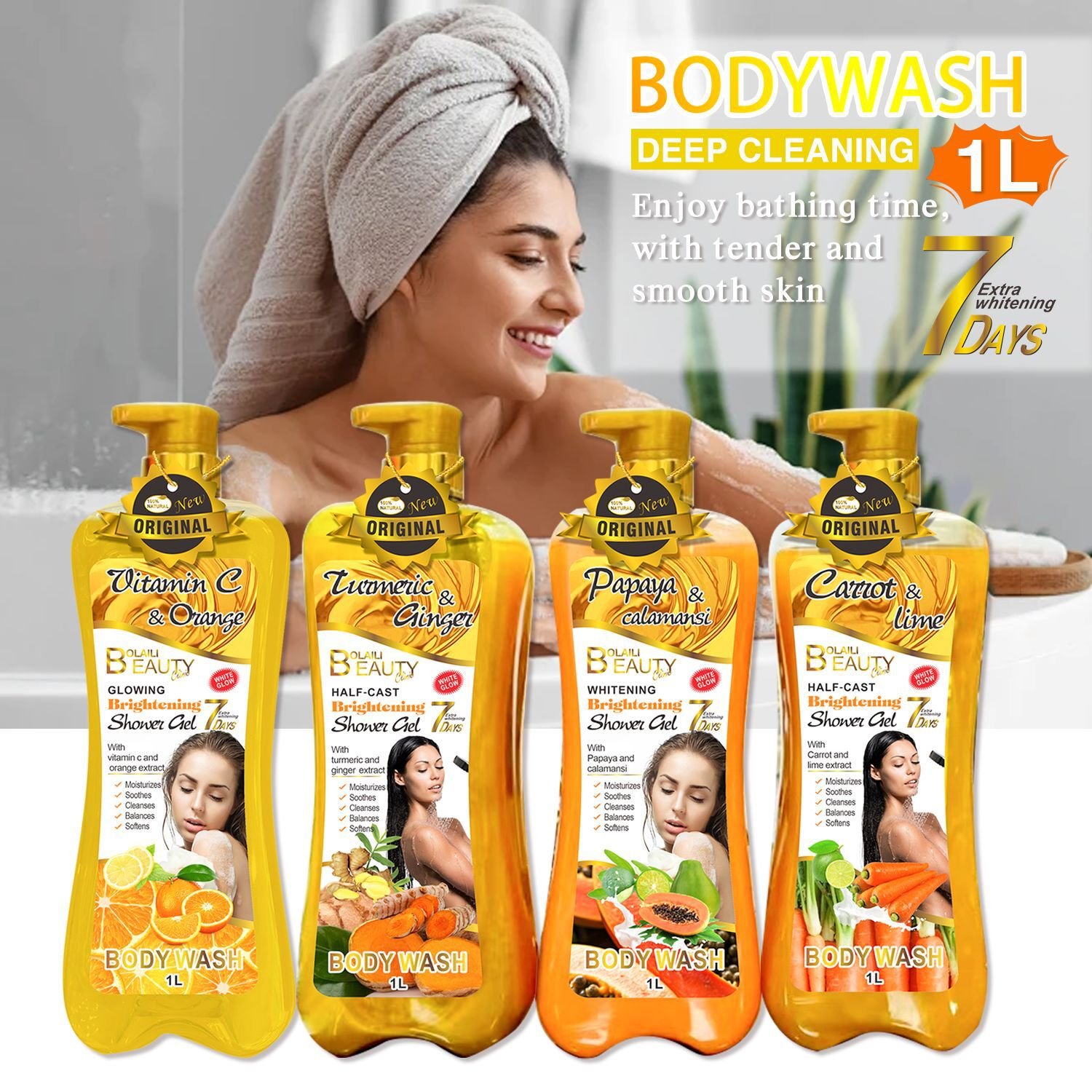 DRMEINAIER Good quality Private Label orange extra brightening shower gel 1000ml moisturizing vitamin C & orange shower gel